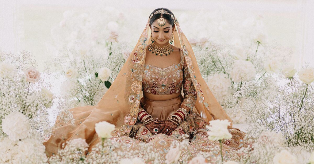 Bridal fashion guide featuring elegant wedding outfits, including lehengas, sarees, pastel bridal dresses, and modern gowns.